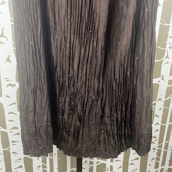 Pure Silk Brown Sequined Broomstick Maxi Skirt 10 Petite - Picture 4 of 13
